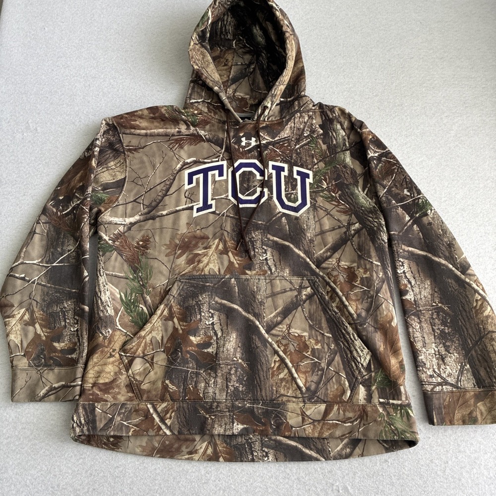 Under Armour TCU Realtree Fleece Lined Camo Hoodie Sweatshirt Hunting Outdoor XL